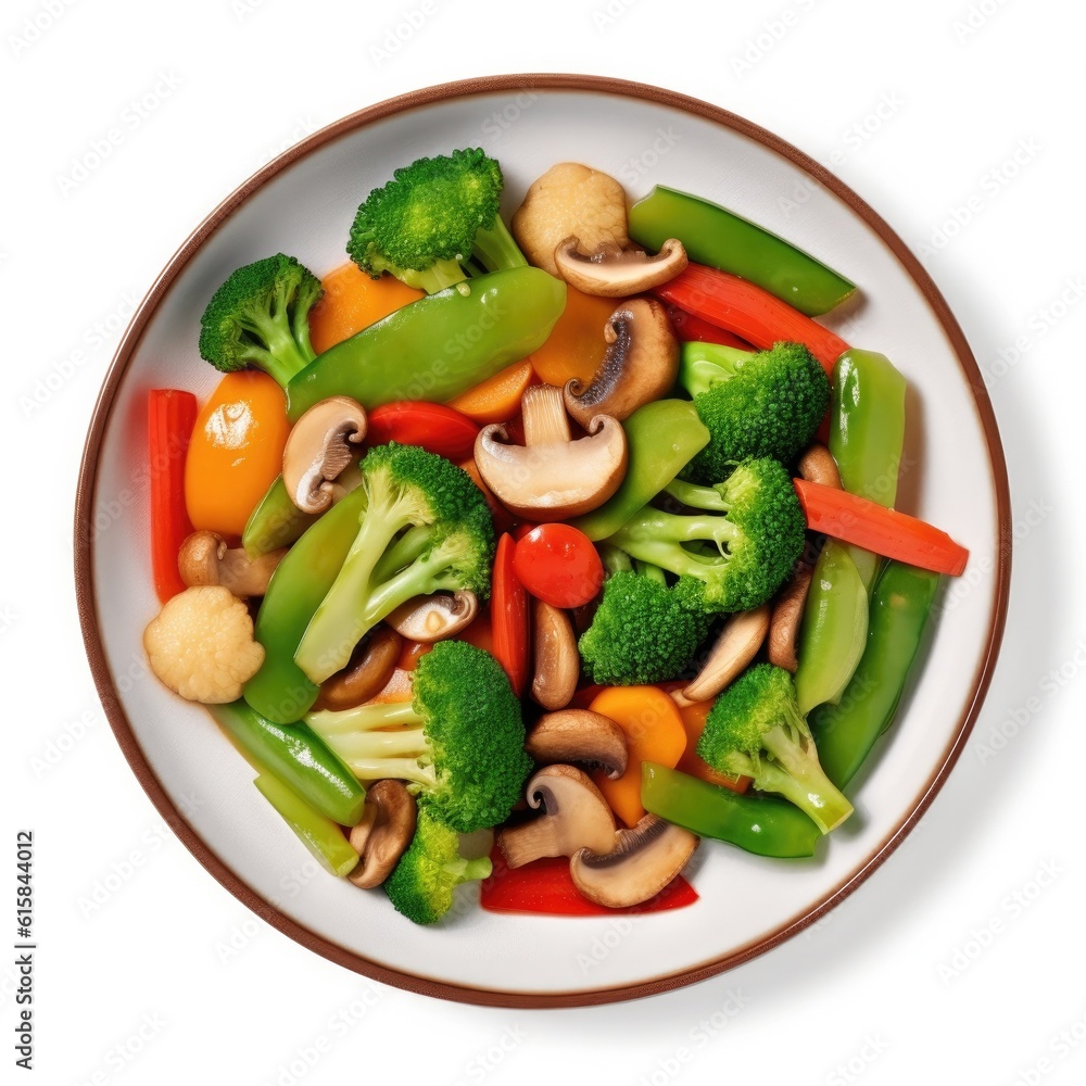 Delicious Plate of Stir Fried Vegetables Buddhas Feast Isolated on a Transparent Background. Delicious Plate of Stir Fried Vegetables Buddhas Feast Isolated on a Transparent Background.