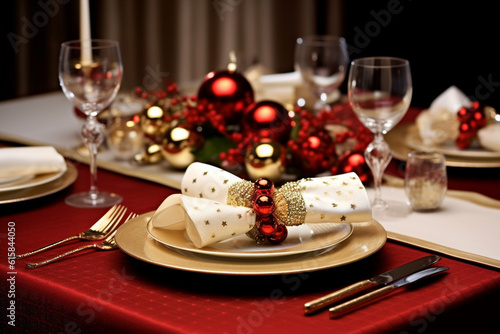 christmas table setting with christmas decorations