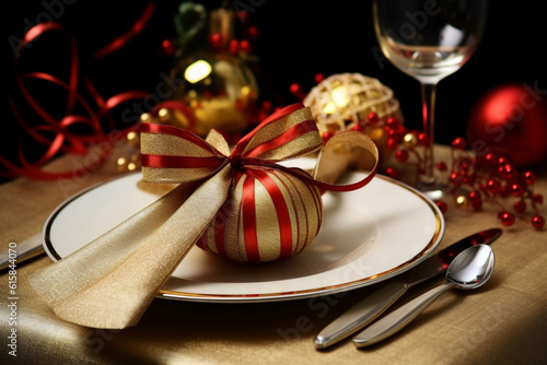 christmas table setting with christmas decorations