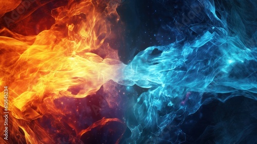 Abstract Fire and Ice element against each other background. Hot and Cold illustration.