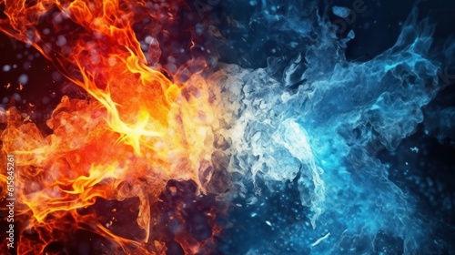 Abstract Fire and Ice element against each other background. Hot and Cold illustration.
