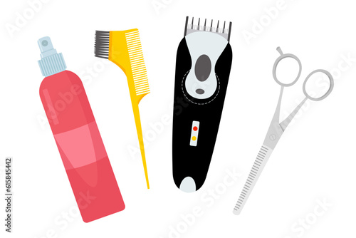 Barbershop tools and equipment set, mens hairdressers collection for hair and beard care