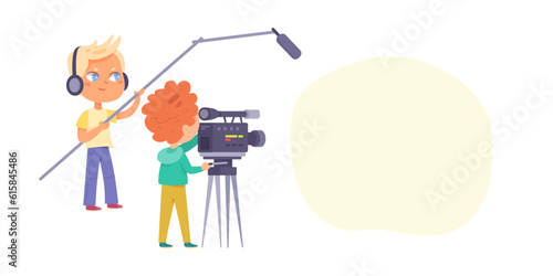 TV show production or interview backstage, television studio scene with video making crew