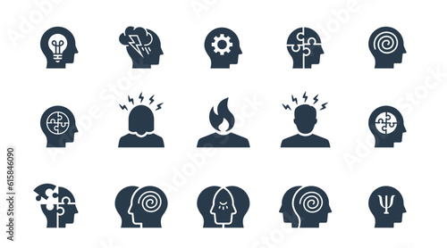 Stress icons, such as angry, anxiety, emotion, depression and more. Vector illustration.