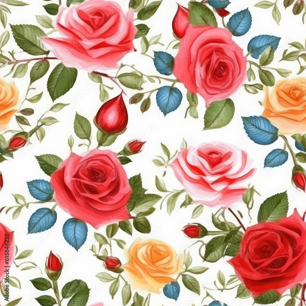 English Juliet Rose Illustration Seamless Pattern Digital Photo Generative AI