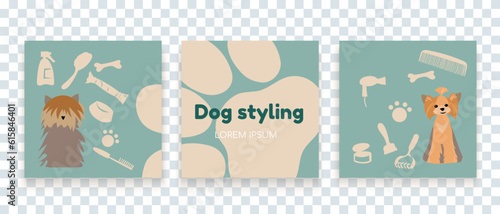 Set of three fluid background of pet care promotion banner social media pack template premium vector