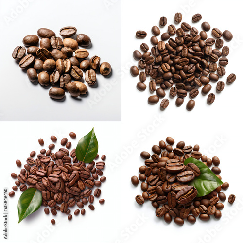 Set of different top view coffee beans on white background. Generative AI.