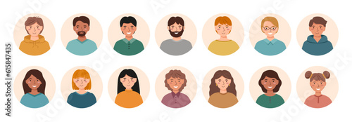 Set of portraits of different people isolated on a white background in the flat style. People avatar collection.	