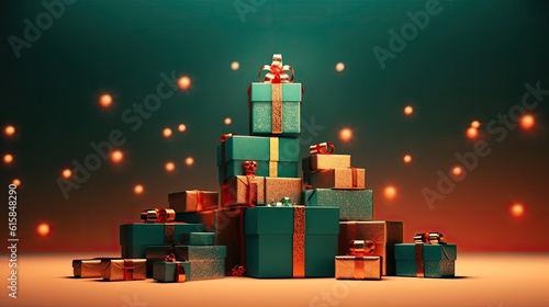 Marry christmas tree with gifts, gift box colorful christmas tree, Christmas tree made of gift boxes.