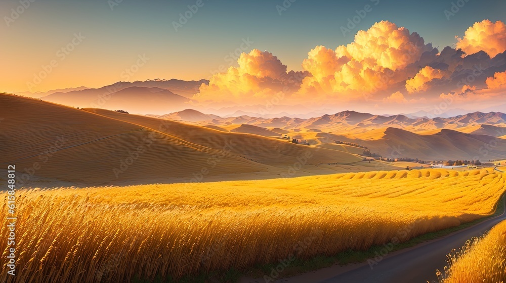 Sunset. Rural landscape at summer.