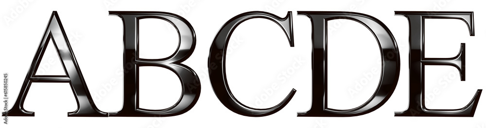 3d font letter black gold A, B, C, D, E - obrazy, fototapety, plakaty 