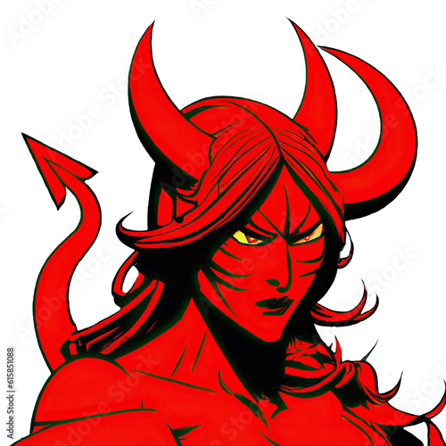 Red she demon devil with horns, satanic halloween character isolated png file photo