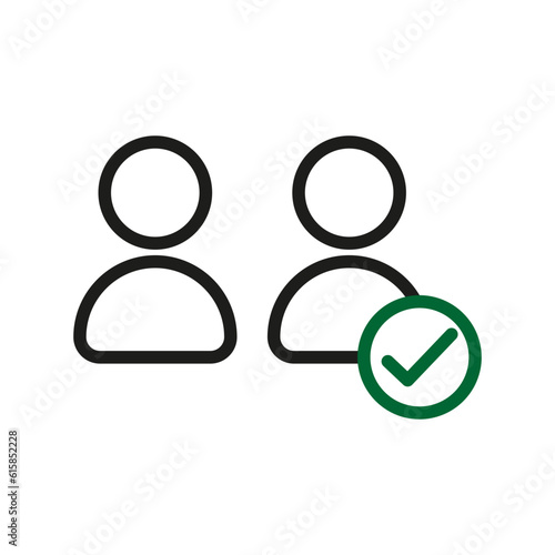 Profile with checkmark icon. user account accepted with a tick. approved applied person sign. validation pictogram. Vector illustration. stock image.
