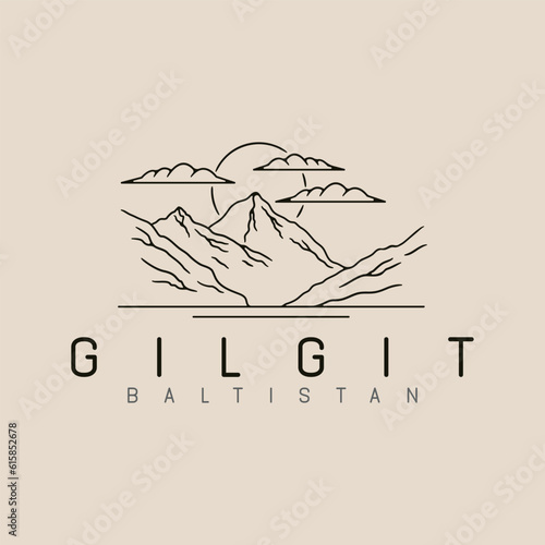 gilgit mountain line art logo design with star, moon and cloud minimalist style logo vector illustration design. photo