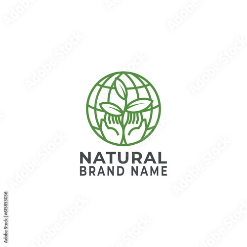 Earth, hand and plant icon design. green planet earth concept, icon, world ecology, global nature protection, eco logo environment, globe with hand and plant, isolated on white background