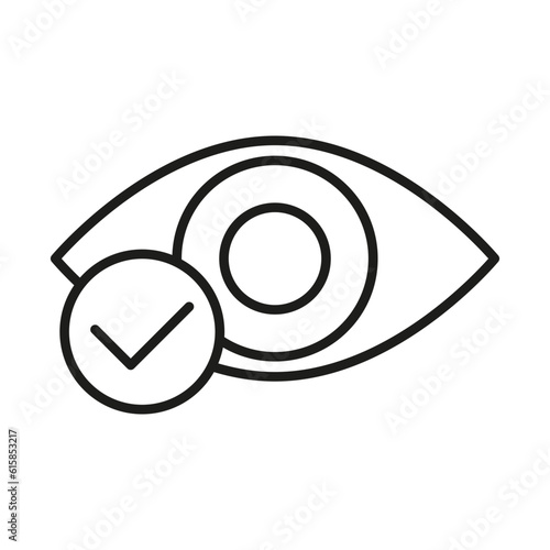 Eye check mark icon. Success monitoring symbol. Good super vision symbol. Parental control logo. Scan surveillance sign. Vector illustration. stock image.