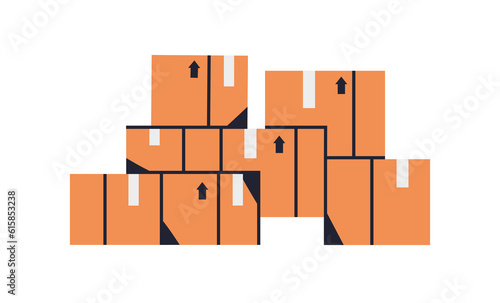 Stacked cardboard boxes. Packed cargo, goods, parcels pile. Many carton packa...