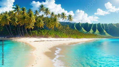 Tropical island with palm trees. 3d render
