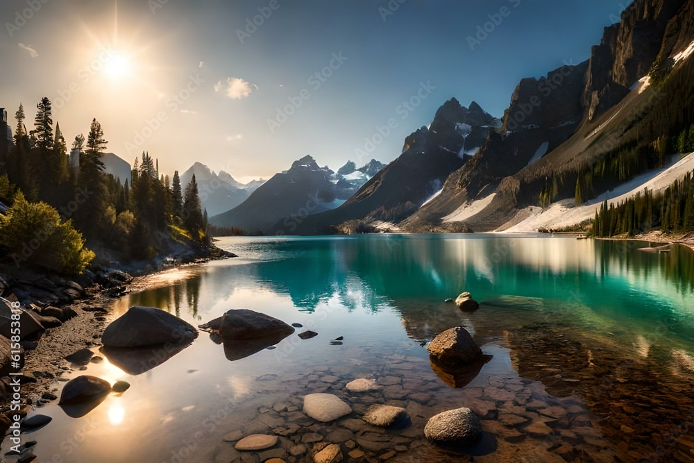lake and mountains  generative by AI technology