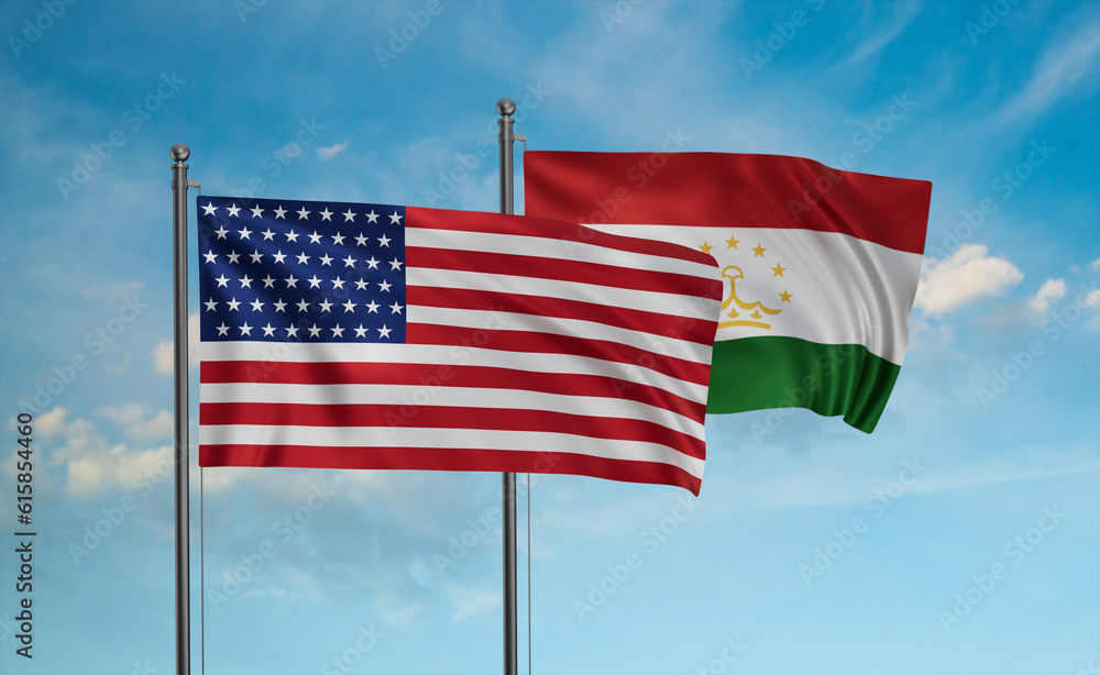 Fototapeta premium Tajikistan and USA flag