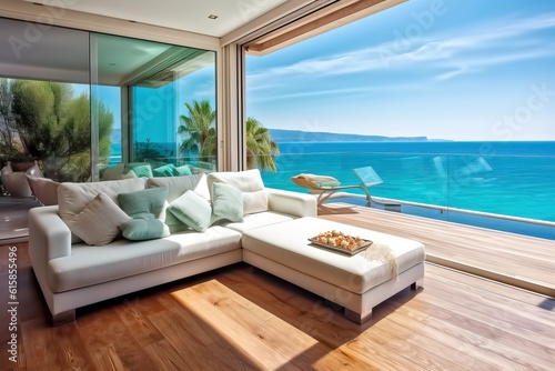 Luxury apartment with view sea view, generative ai
