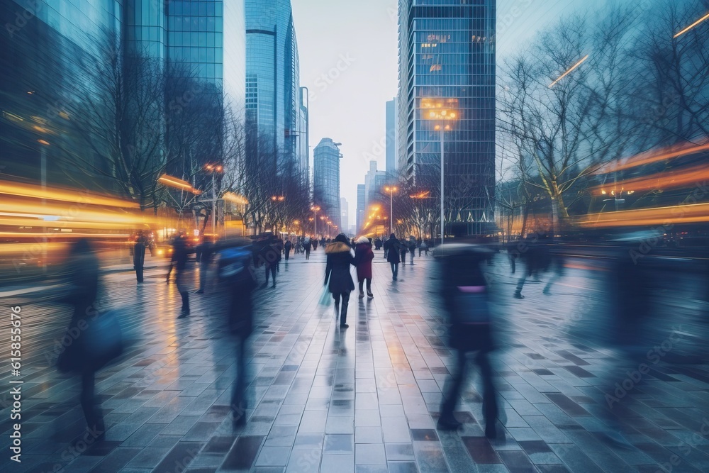 People walking in a financial district, generative ai People walking in a financial district, generative ai