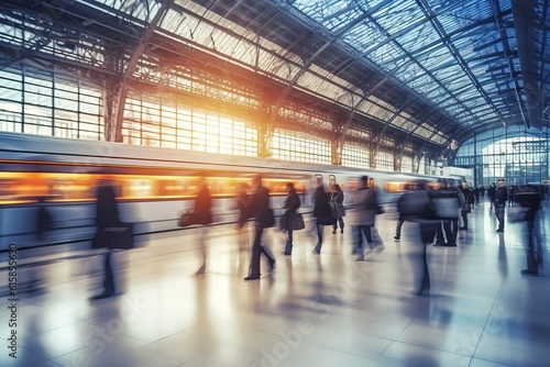 Passengers on a train station platform, generative ai