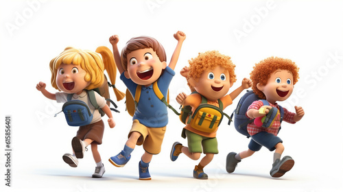 3d render happy kids for back to school, cartoon illustrations generative ai