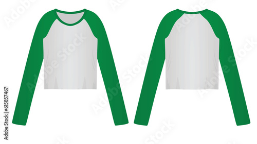 Green and white crop t shirt long sleeve. vector