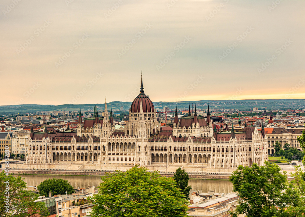 Hungarian Parliament Building in Budapest  the seat of the National Assembly of Hungary. Seen from the opposite site of the River Danube.