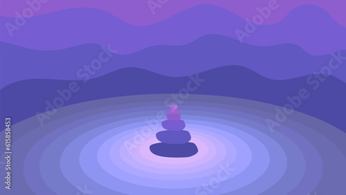 Zen stones on abstract blue purple background. Vector illustration