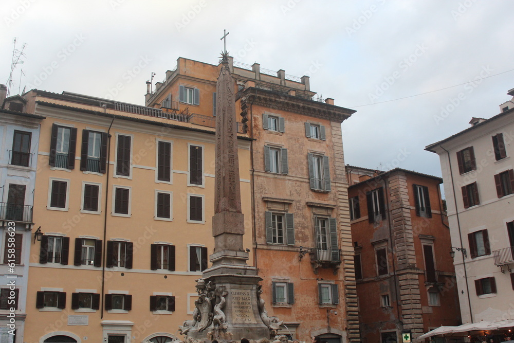 Fototapeta premium Rome City, bridges, rivers, Hadrian's Temple, Trevi Fountain, Spanish Steps, Popolo People's Square, Bruno Statue, Pantheon Temple, Piazza Navona Column and Fountain, Rome Italy