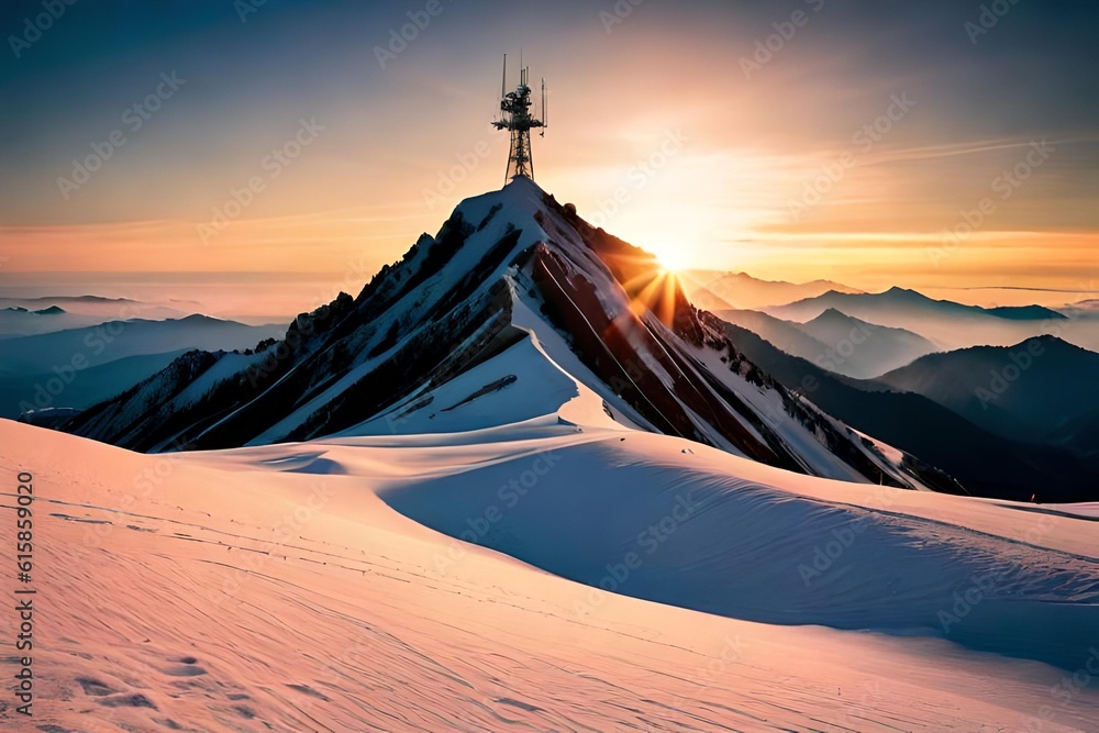 A Radio Amateur Tower with Yagi Antenna on a high mountain in the ...