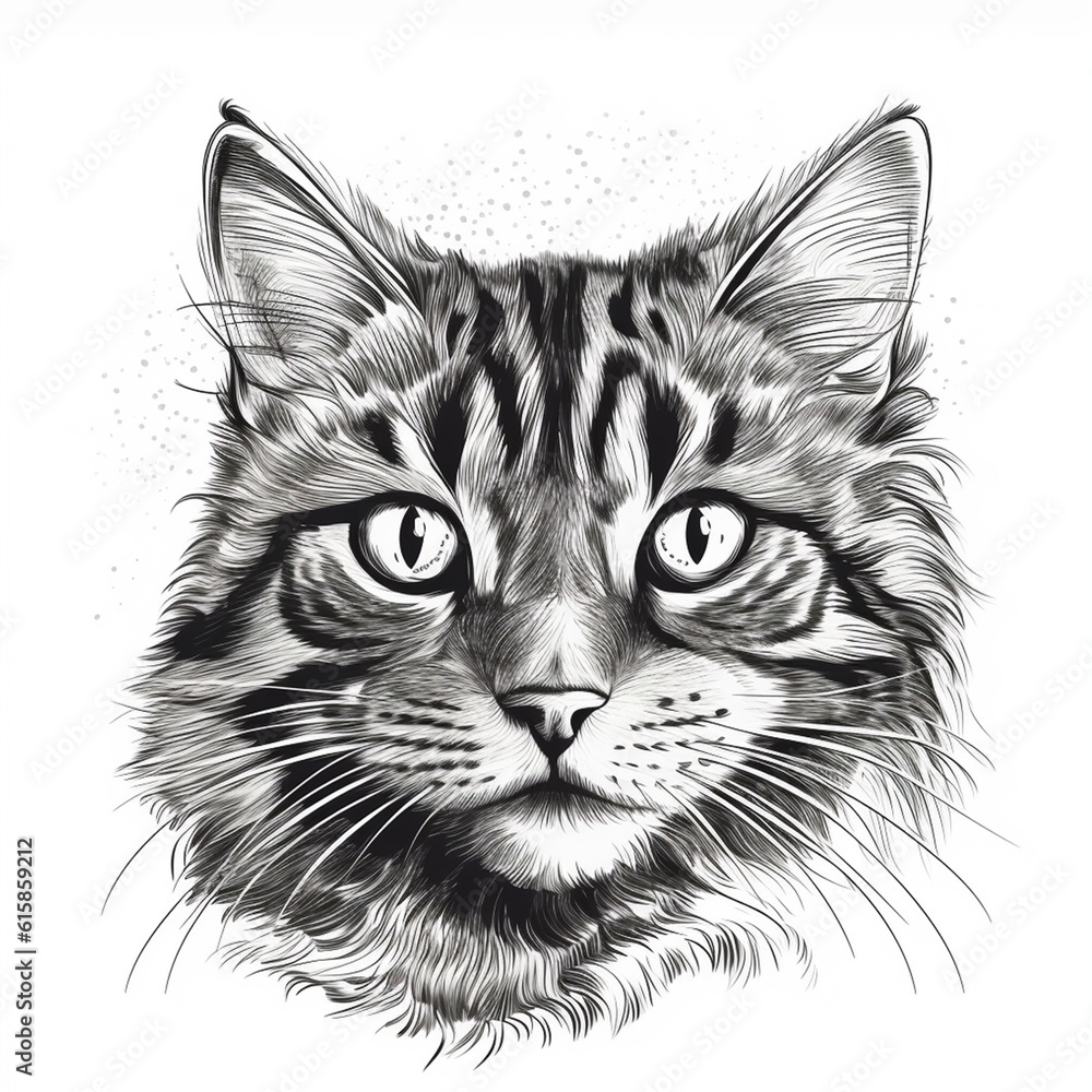 Head Portrait Sketch of a Cat or Kitten in Pencil Head Portrait Sketch of a Cat or Kitten in Pencil