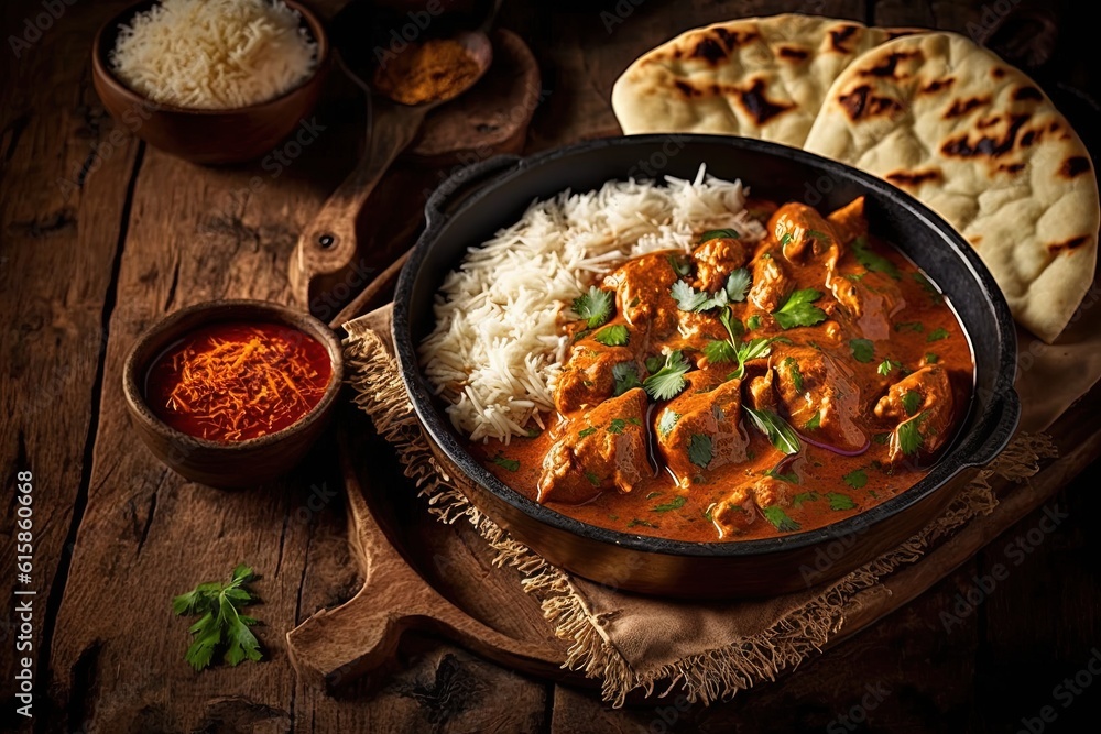 Rice with chicken tikka masala. AI generated Rice with chicken tikka masala. AI generated