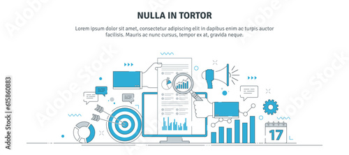 Vector illustration of marketing data analysis. Business people analyzing marketing reports, planning marketing strategy , target audience and business goals. Thin line icons design.