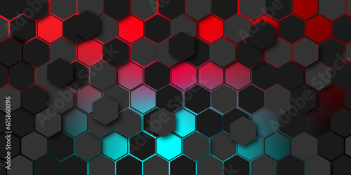 Hexagonal abstract 3d metal background vector design with light.