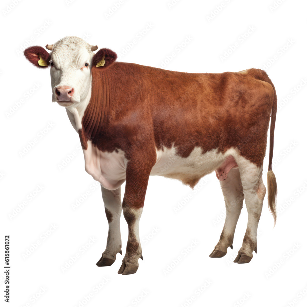 portrait of a cow isolated on transparent background cutout
