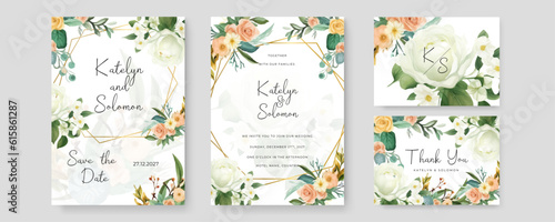 colorful coloutful floral flower vector elegant leaves wedding invitation card template watercolor