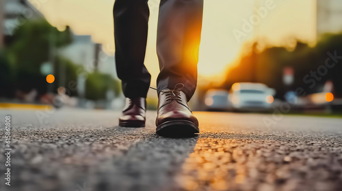 Businessman walk on road and start to success, goal and target concept, Generative AI