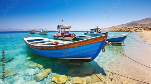 Fishing Boats Anchored along the Beautiful Coastline. Generative AI © Gasspoll