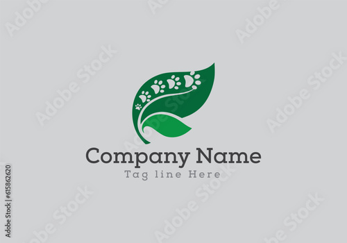 Paw leaf footprint logo Design Vector illustration