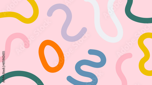 Fun colorful abstract background in doodle style. Simple childish scribble backdrop. Creative minimalist hand drawn pattern with bright cute elements. Random colorful swirls, bundles and dots
