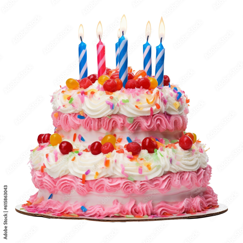 birthday cake with candles isolated on transparent background cutout ...
