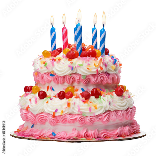 Fotografiet birthday cake with candles isolated on transparent background cutout