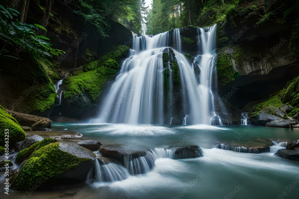 waterfall in the forest  generated by AI technology