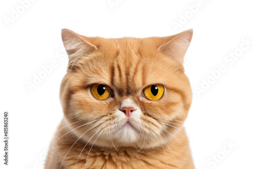 Cute fluffy portrait kitty Cat Scottish fold looking at camera isolated on clear png background, funny moment, pet concept, with Generative Ai.
