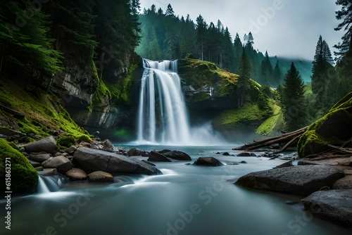 waterfall in the forest  generated by AI technology