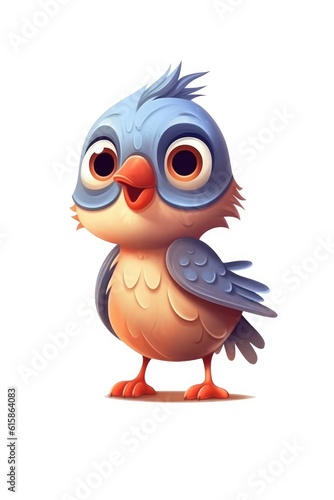 Cute baby Finch in Cartoon Style on white background - generative AI