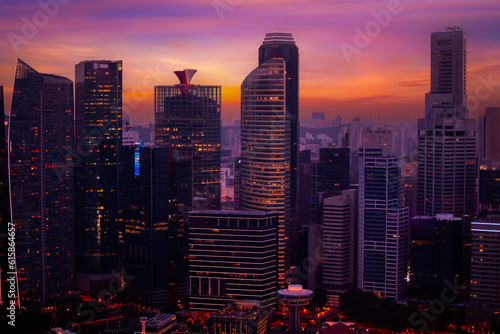 Singapore city skyline at twilight, View of Marina Bay 